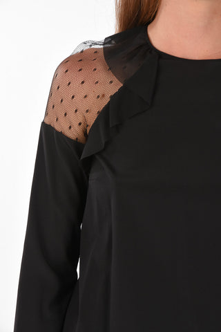 Silk Cold Shoulder Blouse with Ruffles