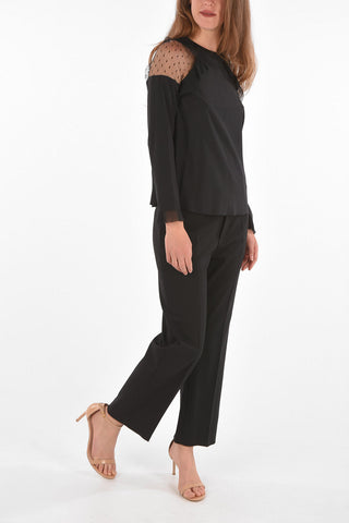 Silk Cold Shoulder Blouse with Ruffles