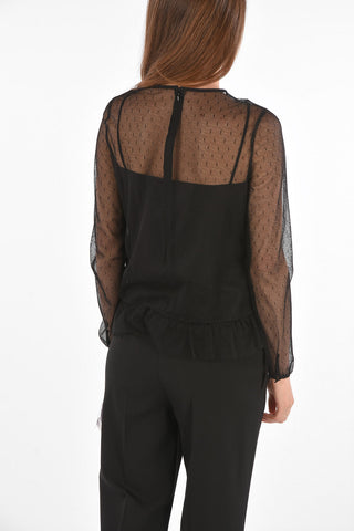 Perforated Fabric Blouse with Ruffled and Sequin