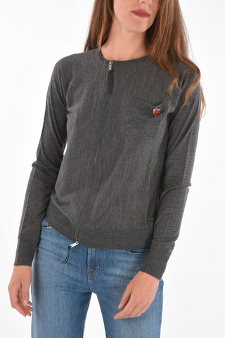 zip closure cropped wool cardigan