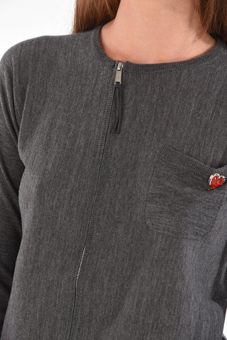 zip closure cropped wool cardigan