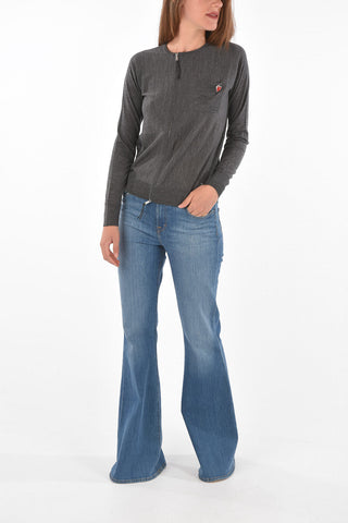 zip closure cropped wool cardigan