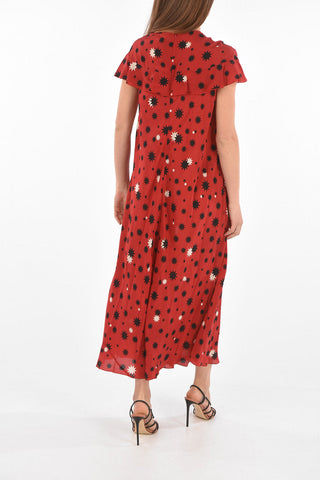 Printed Silk Dress with Ruffles