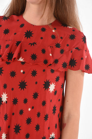 Printed Silk Dress with Ruffles