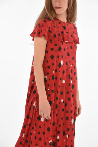 Printed Silk Dress with Ruffles