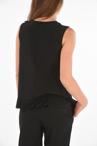 Silk Ruffled Top with Illusion Neckline 