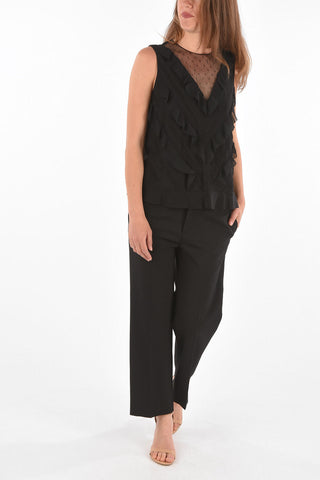 Silk Ruffled Top with Illusion Neckline 