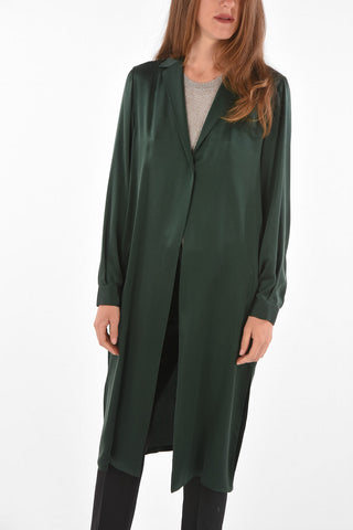 One-button Silk Shirt Cardigan with SIde Slits