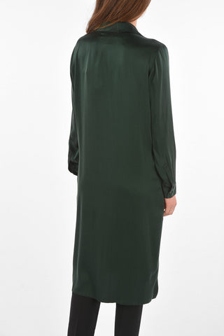 One-button Silk Shirt Cardigan with SIde Slits