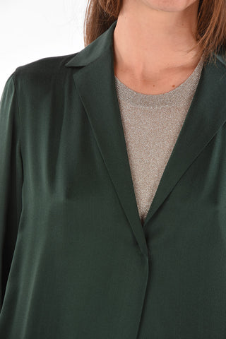 One-button Silk Shirt Cardigan with SIde Slits