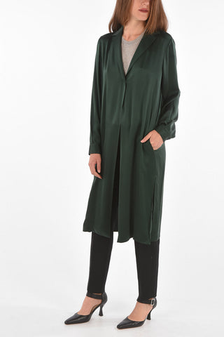 One-button Silk Shirt Cardigan with SIde Slits