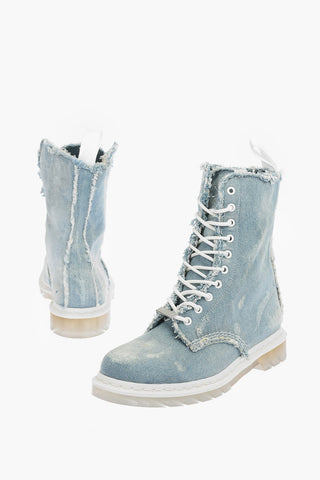 DR.MARTENS denim bleached combat boots