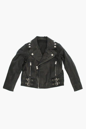 leather JGOTIVA biker jacket with print on the back