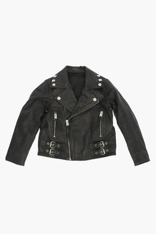 leather JGOTIVA biker jacket with print on the back