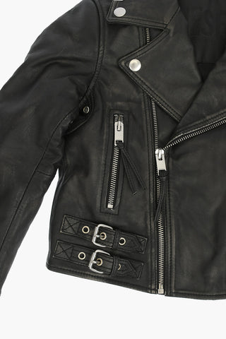 leather JGOTIVA biker jacket with print on the back