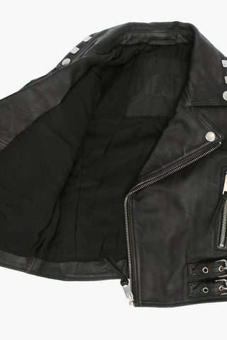 leather JGOTIVA biker jacket with print on the back