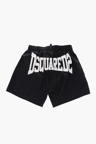 drawstring waist solid color swim shorts