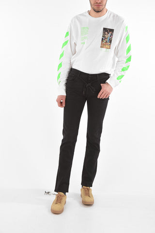 Skinny BIG CHECK Jeans with Embroidery Details Down the Edges 18cm