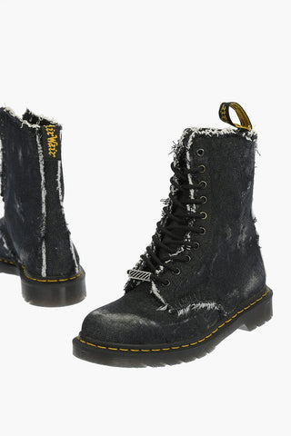 DR.MARTENS denim bleached combat boots
