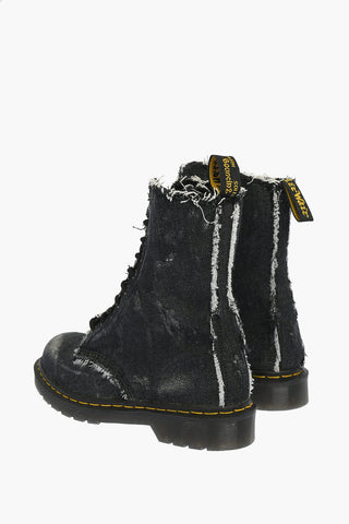 DR.MARTENS denim bleached combat boots