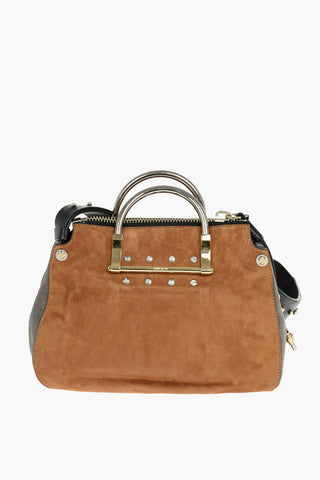 Metal Handle Suede Shoulder Bag