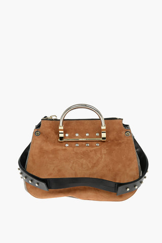 Metal Handle Suede Shoulder Bag