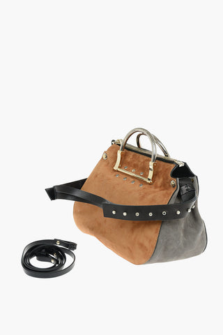 Metal Handle Suede Shoulder Bag