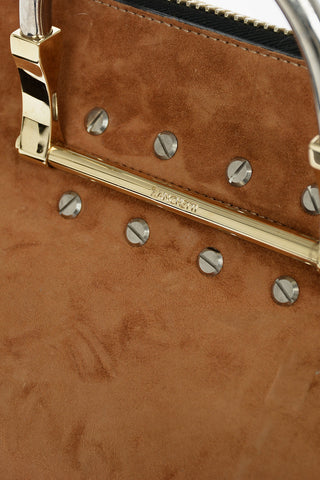 Metal Handle Suede Shoulder Bag