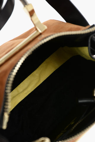 Metal Handle Suede Shoulder Bag