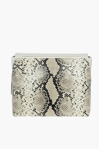 Rubber Shoulder Strap Snake Printed Leather Tote Bag