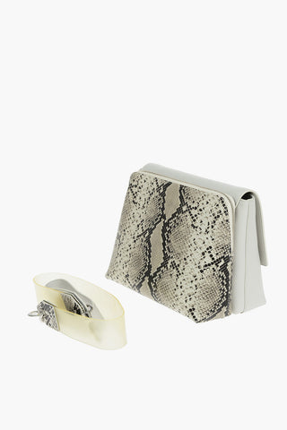Rubber Shoulder Strap Snake Printed Leather Tote Bag
