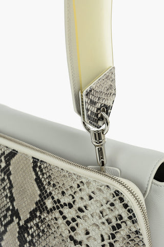 Rubber Shoulder Strap Snake Printed Leather Tote Bag