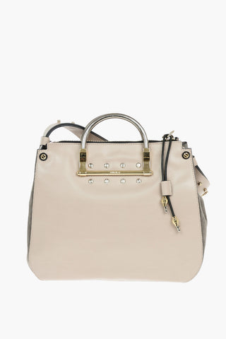 Borsa a Spalla in Pelle con Inserti in Suede