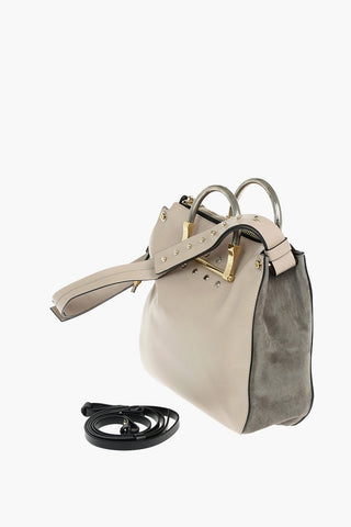 Borsa a Spalla in Pelle con Inserti in Suede