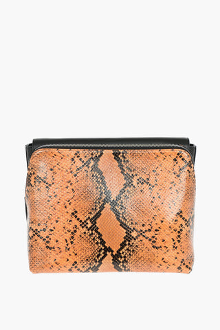 Rubber Shoulder Strap Snake Printed Leather Tote Bag