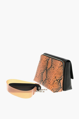 Rubber Shoulder Strap Snake Printed Leather Tote Bag