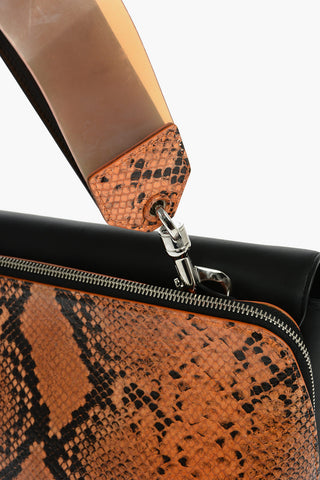 Rubber Shoulder Strap Snake Printed Leather Tote Bag