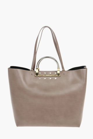 Metal Handle Leather Tote Bag