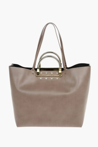 Metal Handle Leather Tote Bag