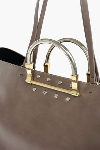Metal Handle Leather Tote Bag