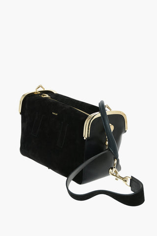 Borsa a Spalla in Suede con Portaspiccioli Laterali