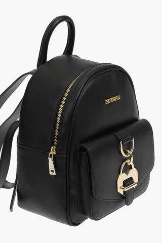 LOVE solid color faux leather backpack with golden details