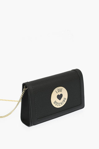 LOVE perforated detail faux leather crossbody bag