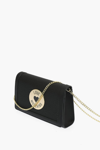 LOVE perforated detail faux leather crossbody bag