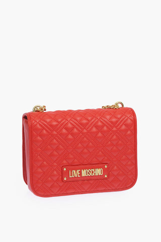 LOVE flap bag trapuntata in ecopelle con manico a catena