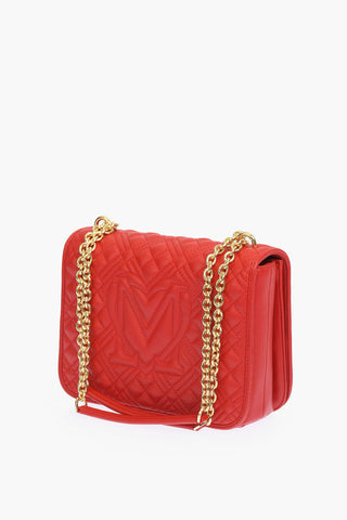 LOVE flap bag trapuntata in ecopelle con manico a catena