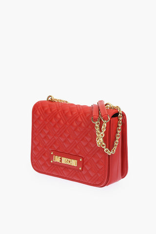 LOVE flap bag trapuntata in ecopelle con manico a catena