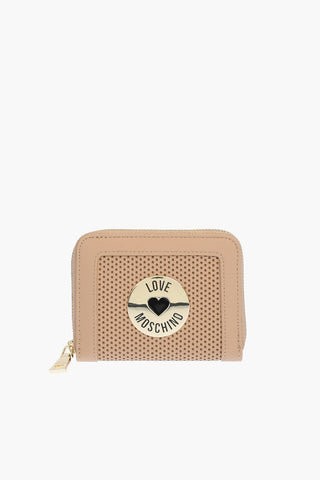 LOVE perforated faux leather wallet with golden zip closure