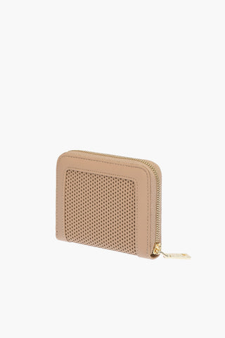 LOVE perforated faux leather wallet with golden zip closure