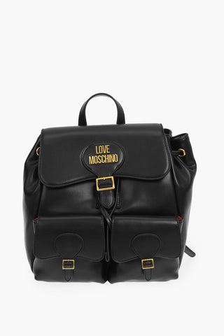 LOVE faux leather multi-pocket backpack with golden details